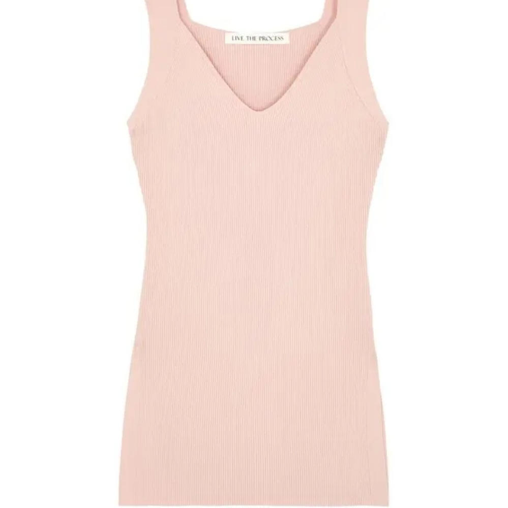 Live the Process pink rib knit v neck tank top